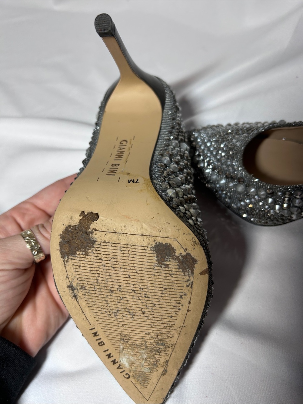Gianni Bini Rhinestone Pointed Toe Stiletto Heels Glam Evening Pumps - Picture 12 of 14